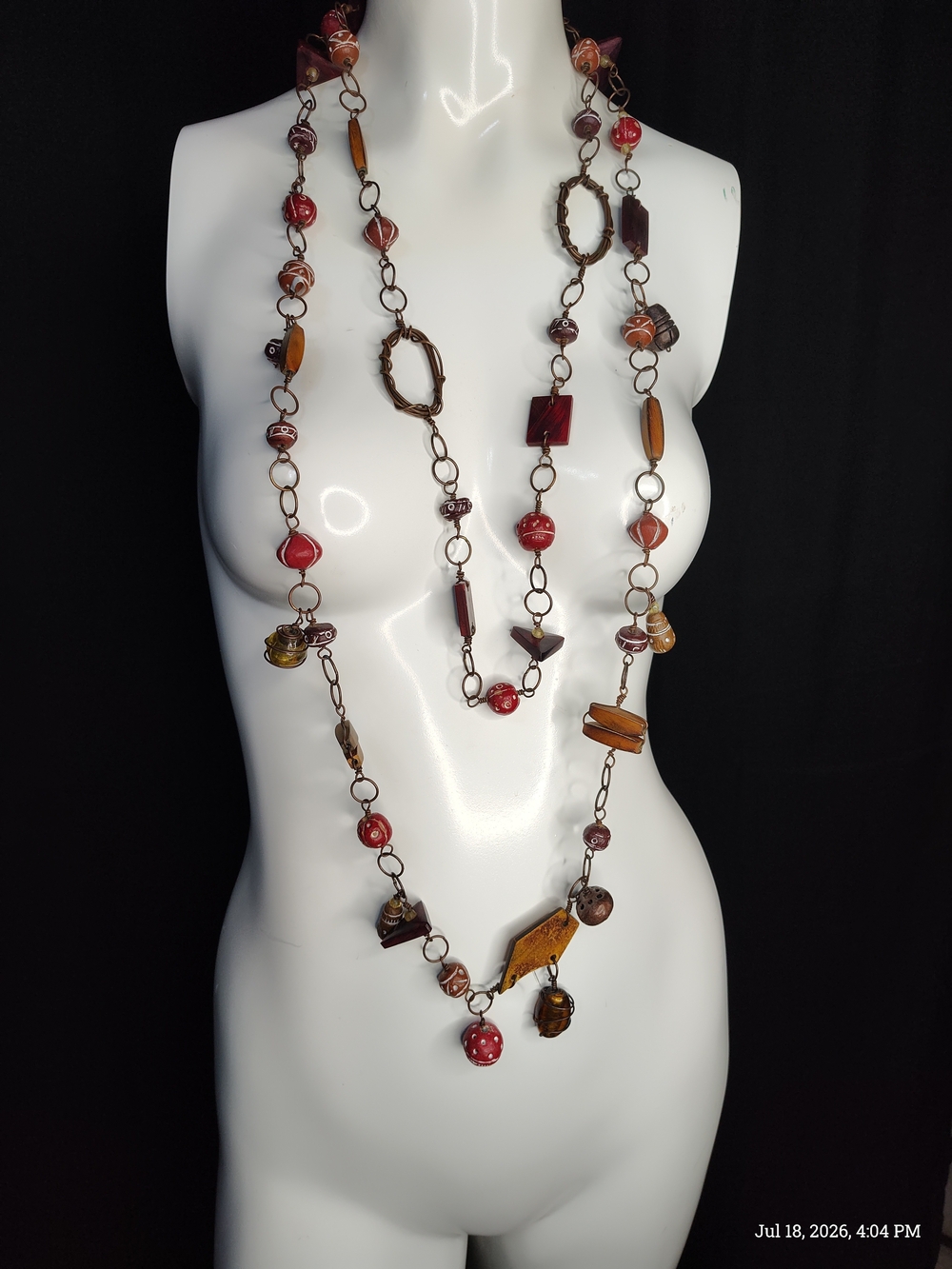 Unique Artsy Boho Statement 2 tier Long Multi-Bead  Necklace Adjustable Length